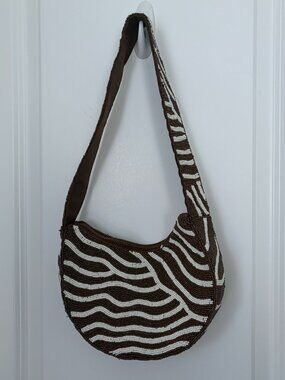 Anthropologie Crescent Beaded Shoulder Bag